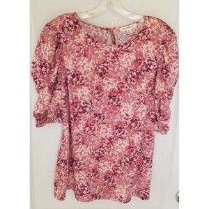 PERSEPTION CONCEPT Blouse  Size XL  Pink Floral w elastic band / puff sleeve NWT
